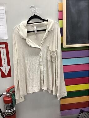 Auden womens cozy ribbed button down pajama top 2X almond new JCPenney